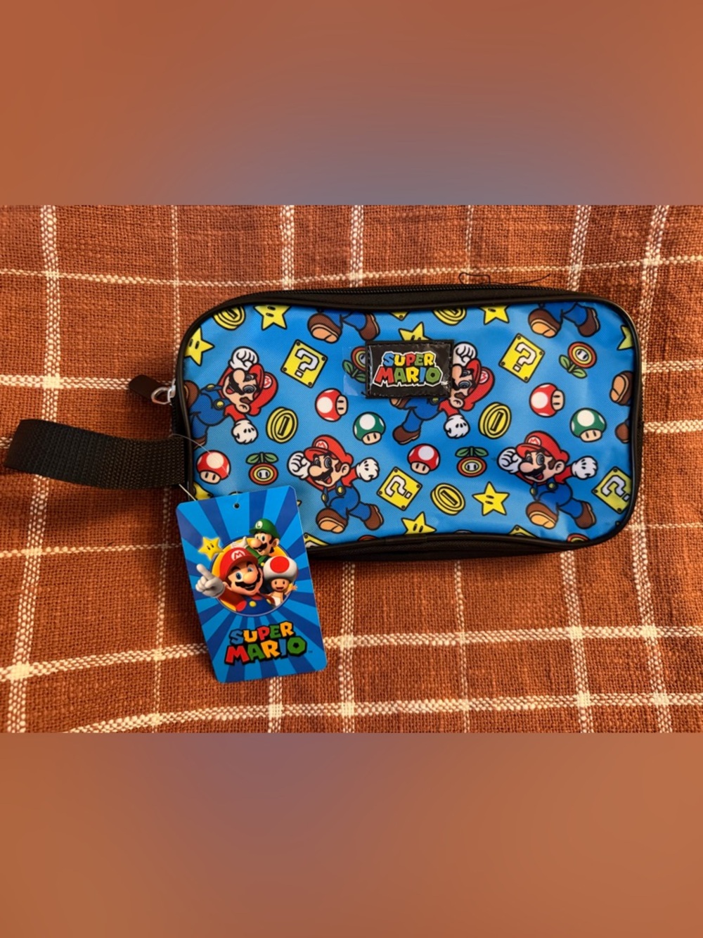 Bioworld Blue Super Mario Utility Case-2 zippered compartments